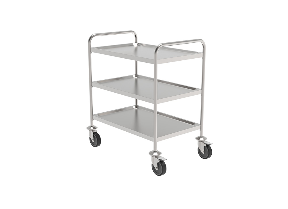 SERVICE-TROLLEY-WITH-3-SCREWED-WELDED-PLAIN-SHELVES-ON-ANTI-TRACE-CUSTORS